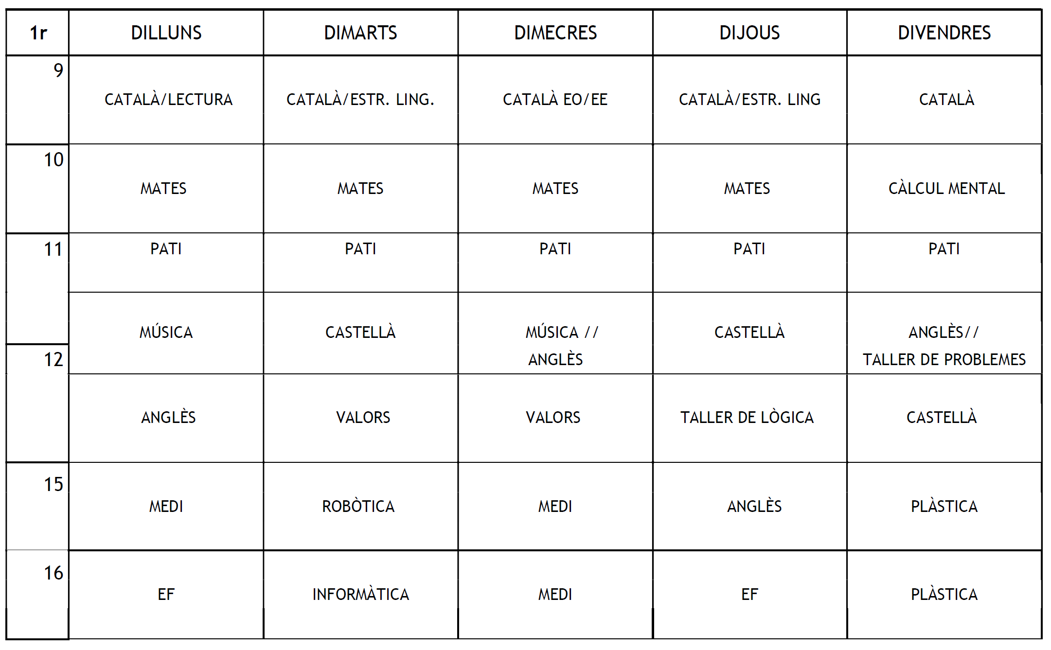 Horari 1r prim
