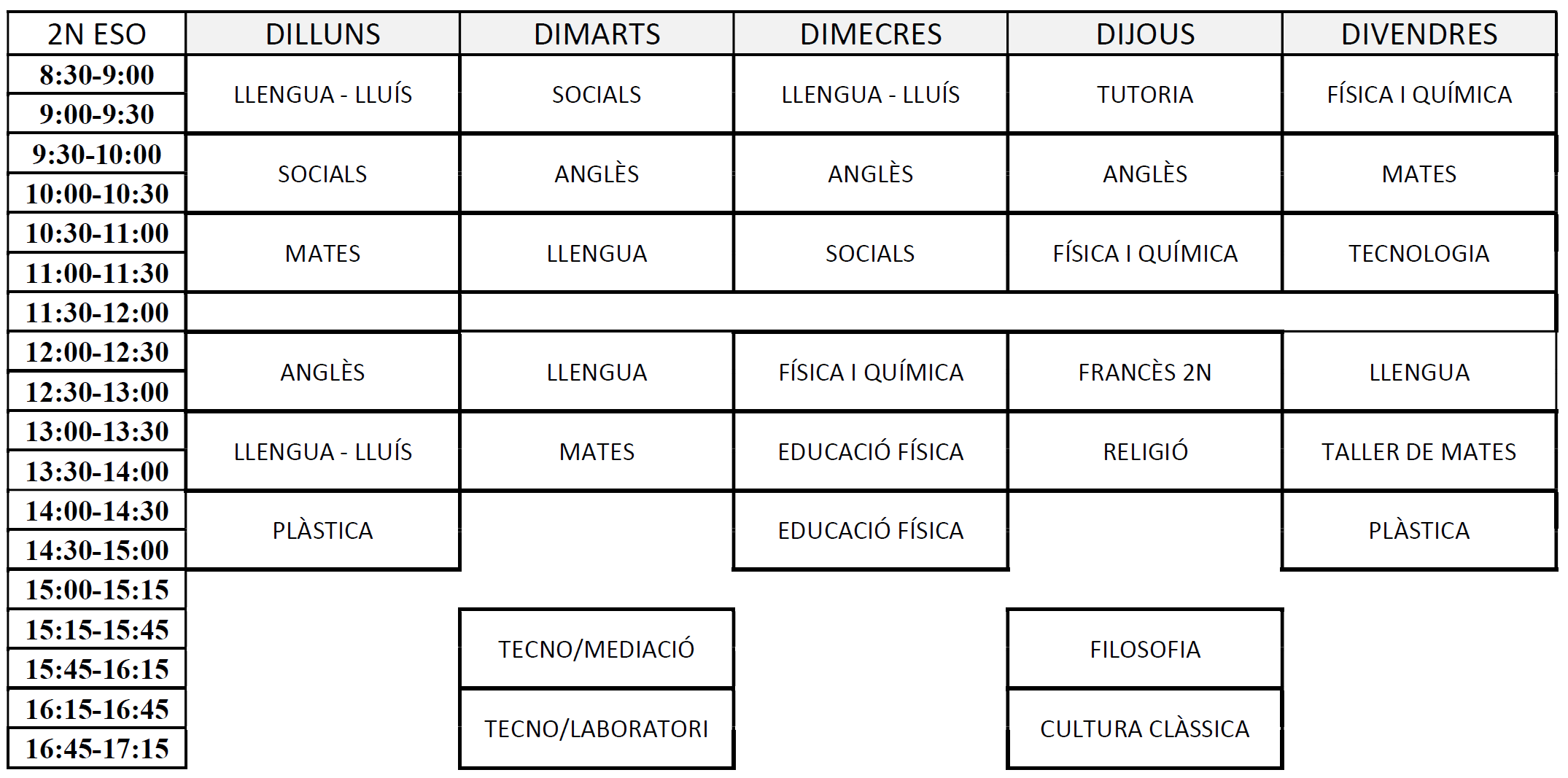 Horari 2ESO