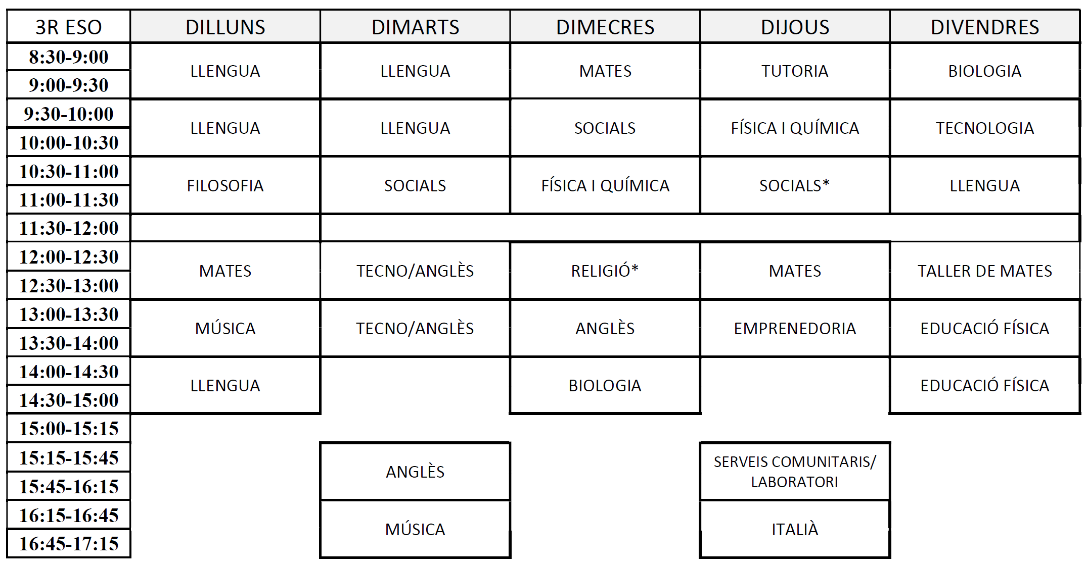 Horari 3ESO