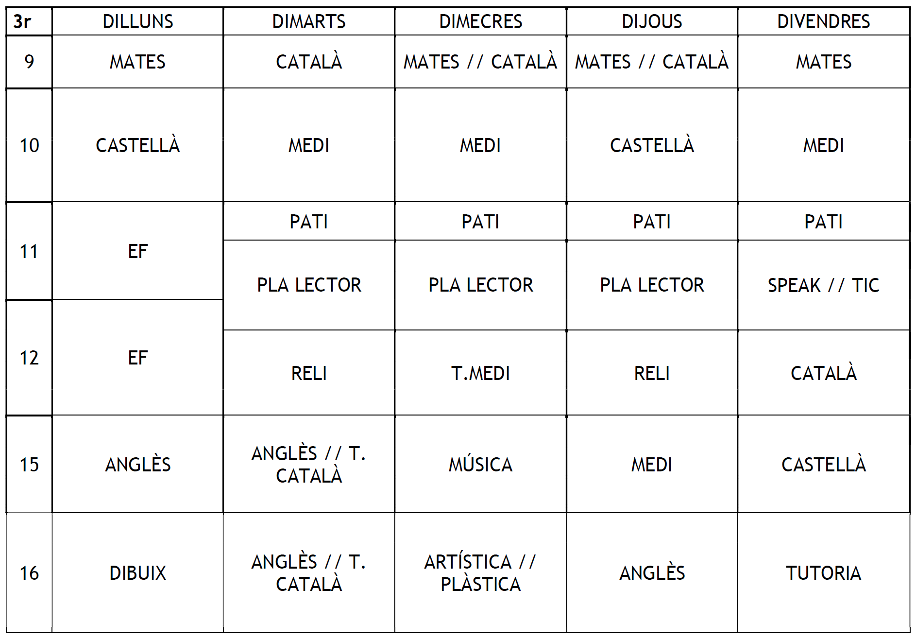 Horari 3r prim