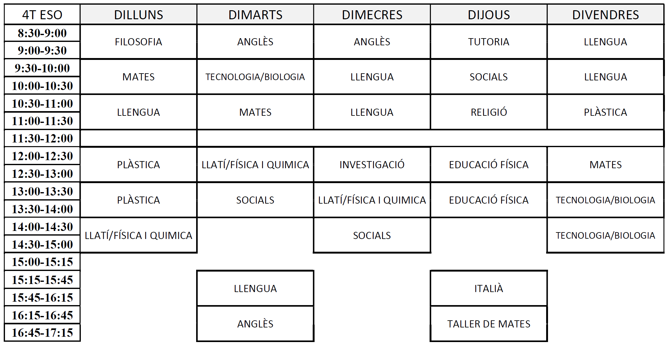 Horari 4ESO