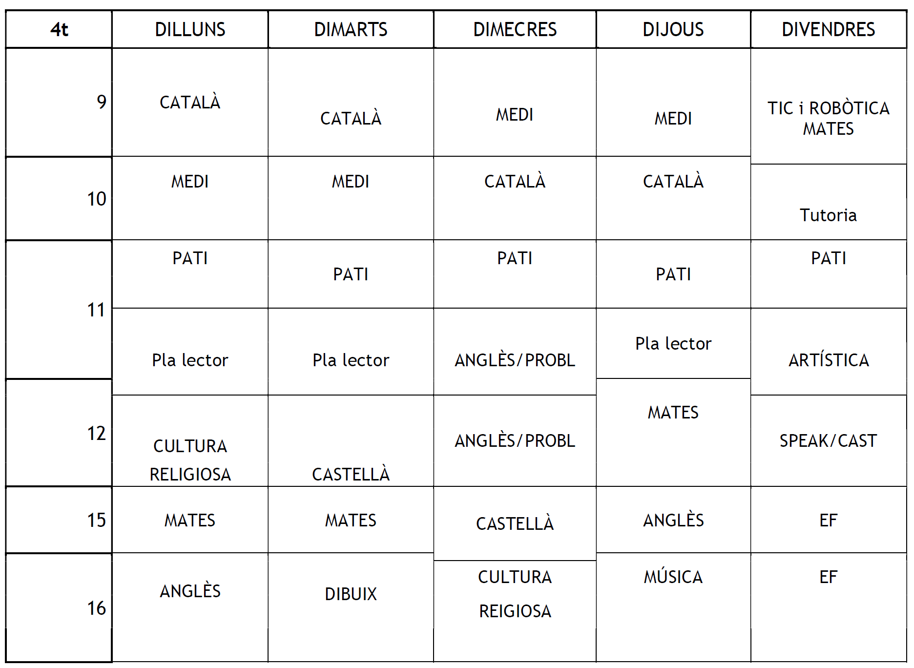 Horari 4t prim
