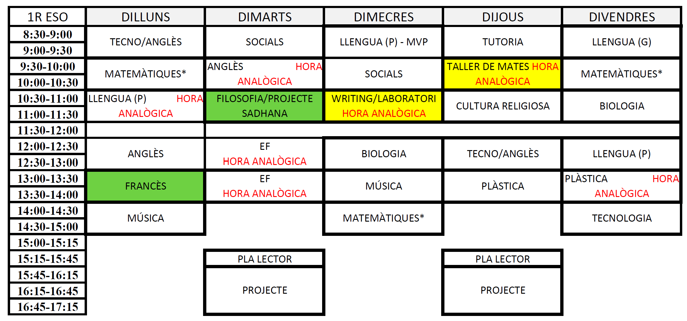 HORARI 1ESO