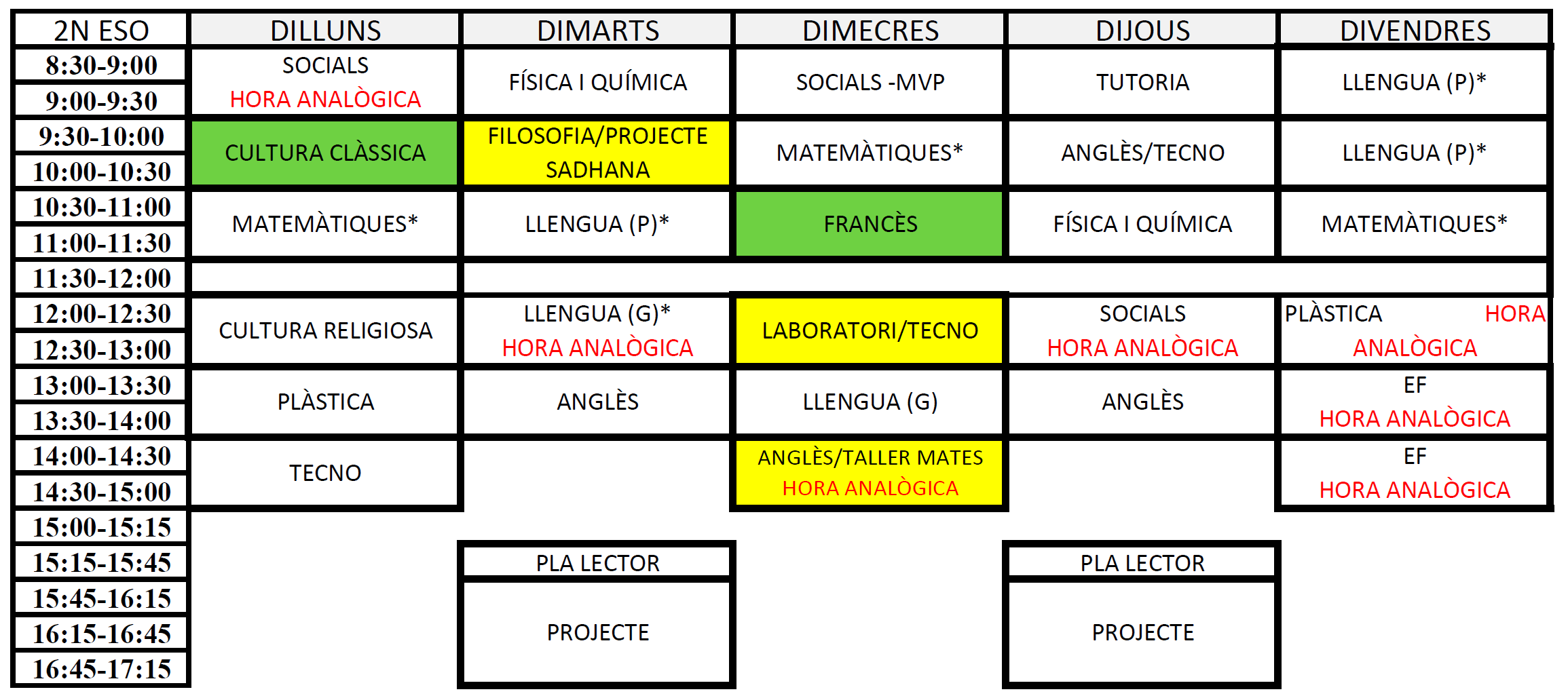 HORARI 2ESO